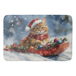 Maine Coon Kat in slee Let it Snow Kerstmis Badmat