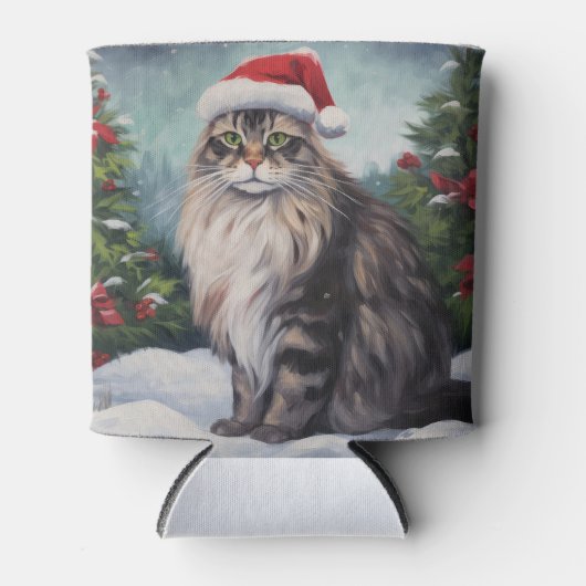 Maine Coon Kat in Sneeuw Kerstmis Blikjeskoeler (Voorkant)