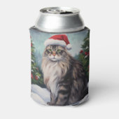 Maine Coon Kat in Sneeuw Kerstmis Blikjeskoeler (Blikje Achterkant)