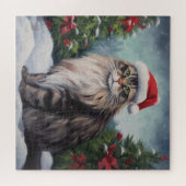 Maine Coon Kat in Sneeuw Kerstmis Legpuzzel (Horizontaal)