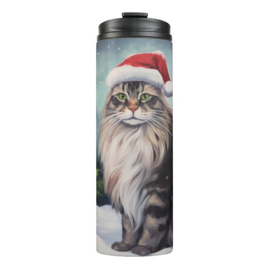 Maine Coon Kat in Sneeuw Kerstmis Thermosbeker (Voorkant)