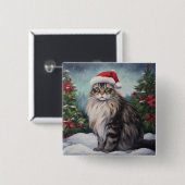 Maine Coon Kat in Sneeuw Kerstmis Vierkante Button 5,1 Cm (Voorkant /achterkant)