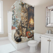Maine Coon Kat Kerst  Douchegordijn (In situ)