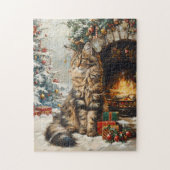 Maine Coon Kat Kerst Kunst Legpuzzel (Verticaal)