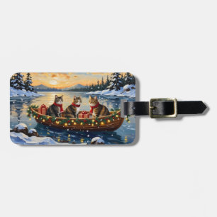 Maine Coon Kat Kerstboot Vakantie Bagagelabel