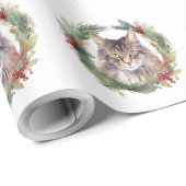 Maine Coon Kat Kerstkrans Feestelijke Kitten Cadeaupapier (Rol Hoek)