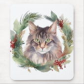 Maine Coon Kat Kerstkrans Feestelijke Kitten Muismat (Voorkant)