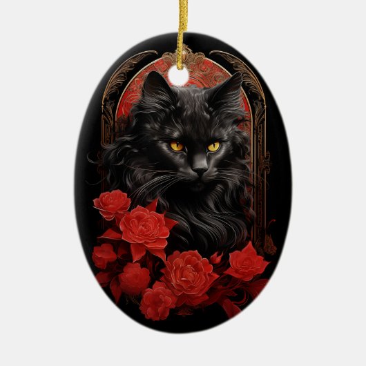 Maine Coon kat met bloemen Keramisch Ornament (Voorkant)