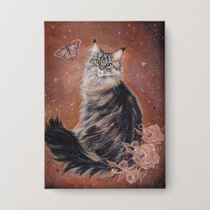 Maine coon kat met bloemen kunst van Renee Button