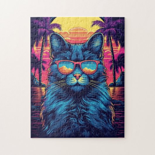 Maine Coon kat met zonnebril op een tropisch stran Legpuzzel (Verticaal)