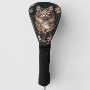 Maine Coon Kat Omgeven Door Bloemen Golfheadcover