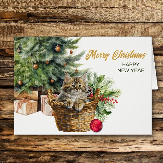 Maine Coon Kat Rieten Mand Kerstboom