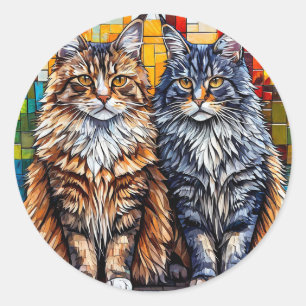 Maine Coon Katten Pluizige Kattenliefhebber Cadeau Ronde Sticker