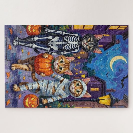 Maine Coon Katten Trick-or-Treating in Halloween Legpuzzel (Horizontaal)