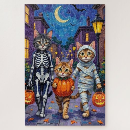 Maine Coon Katten Trick-or-Treating in Halloween Legpuzzel (Verticaal)