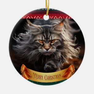 Maine Coon Kattenjacht Keramisch Ornament