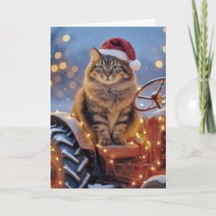 Maine Coon Kerstkat op een Oude Tractor Kaart