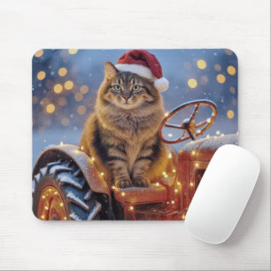 Maine Coon Kerstkat op een Oude Tractor Muismat