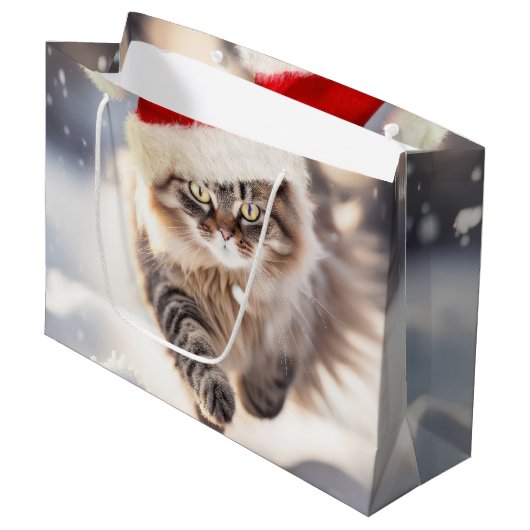 Maine Coon Kerstmis Kat In Sneeuw Groot Cadeauzakje (Voorkant Gekanteld)