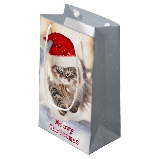 Maine Coon Kerstmis Kat In Sneeuw Klein Cadeauzakje (Voorkant Gekanteld)