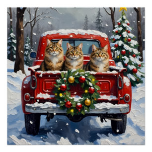 Maine Coon Kerstmis Rode Truck Vakantie Perfect Poster