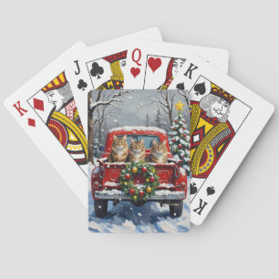 Maine Coon Kerstmis Rode Truck Vakantie Pokerkaarten
