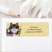 Maine Coon Kitten in Bloemen Adresetiketten Etiket (Insitu)