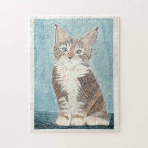 Maine Coon Kitten Originele Waterverf Schilderen Legpuzzel
