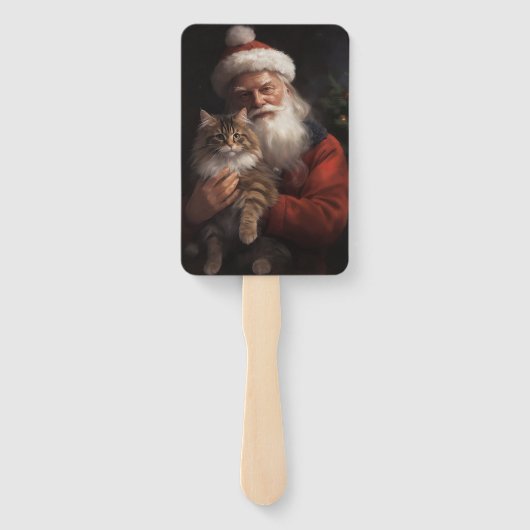 Maine Coon Met Sinterklaas Feestelijke Kerstmis Handwaaier (Achterkant)