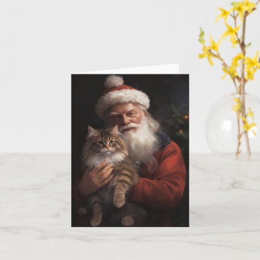 Maine Coon Met Sinterklaas Feestelijke Kerstmis Kaart (Gele Bloem)