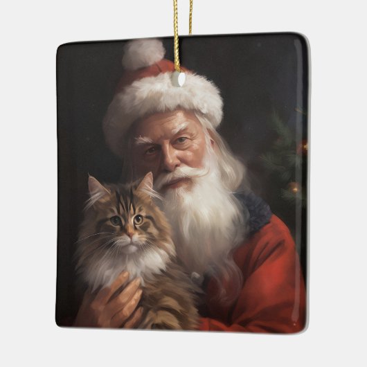 Maine Coon Met Sinterklaas Feestelijke Kerstmis Keramisch Ornament (Links)