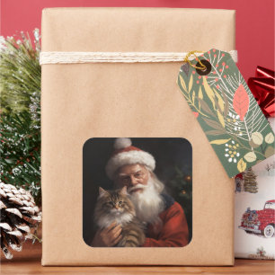 Maine Coon Met Sinterklaas Feestelijke Kerstmis Vierkante Sticker