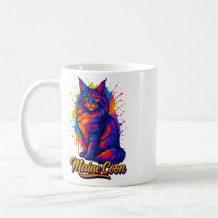 Maine Coon Pop Art Kleurrijke Kattenillustratie Koffiemok