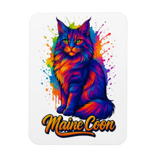 Maine Coon Pop Art Kleurrijke Kattenillustratie Magneet