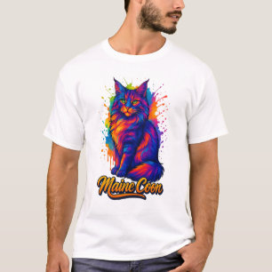 Maine Coon Pop Art Kleurrijke Kattenillustratie T-shirt