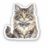 Maine Coon Punk Cat Round Sticker (Recto)