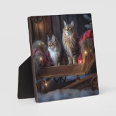 Maine Coon Sneeuw slee Kerstmis decoratie Fotoplaat (Voorkant)