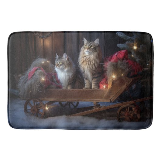 Maine Coon Snowy Sleigh Kerst Decor Badmat (Voorkant)