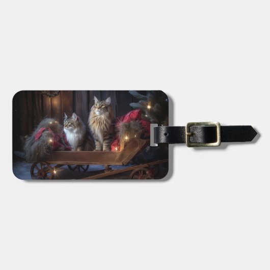Maine Coon Snowy Sleigh Kerst Decor Bagagelabel (Voorkant horizontaal)