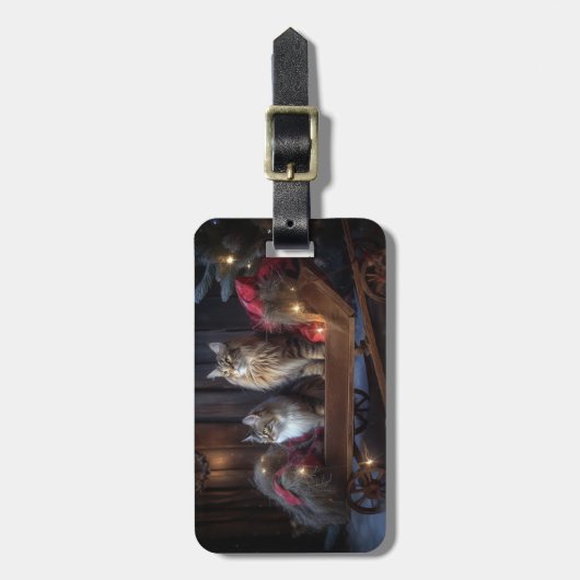 Maine Coon Snowy Sleigh Kerst Decor Bagagelabel (Voorkant verticaal)