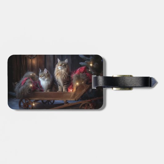 Maine Coon Snowy Sleigh Kerst Decor Bagagelabel (Achterkant horizontaal)