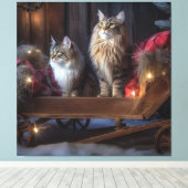Maine Coon Snowy Sleigh Kerst Decor Canvas Afdruk (Insitu (Houten vloer))
