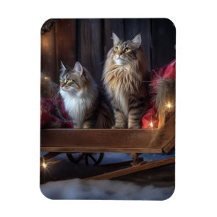 Maine Coon Snowy Sleigh Kerst Decor Magneet