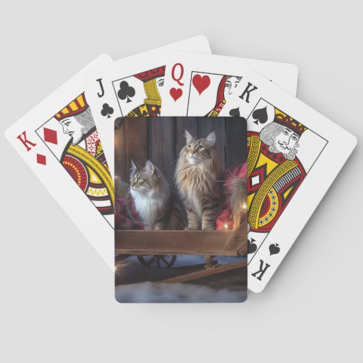 Maine Coon Snowy Sleigh Kerst Decor Pokerkaarten (Achterkant)