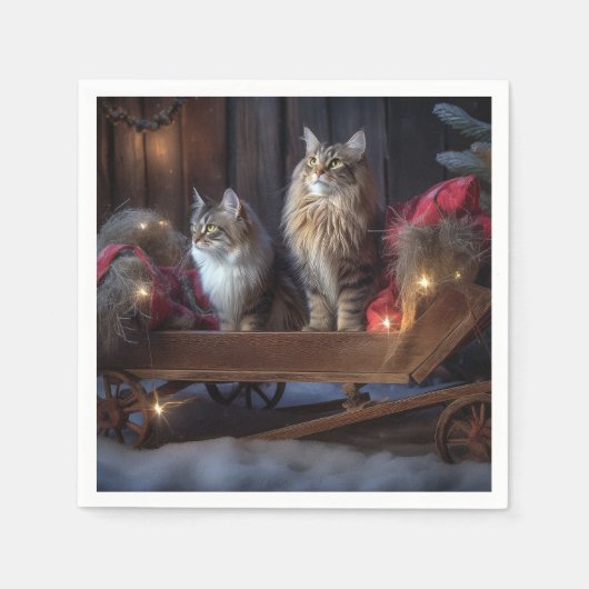 Maine Coon Snowy Sleigh Kerst Decor Servet (Voorkant)