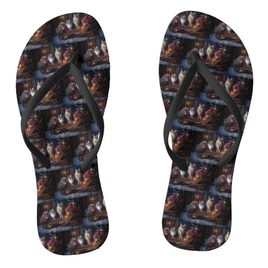 Maine Coon Snowy Sleigh Kerst Decor Teenslippers (Voetbed)