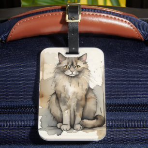 Maine Coon Waterverf Bagagelabel