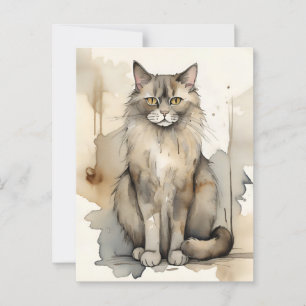 Maine Coon Waterverf Briefkaart