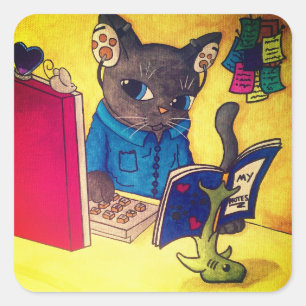 Maine Coon Writer Cat Vierkante Sticker