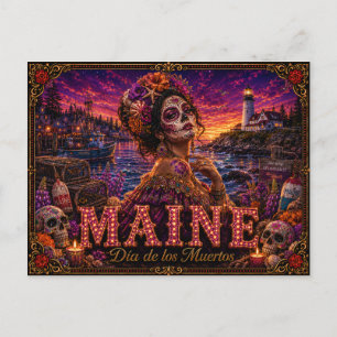 Maine Día de los Muertos Retro Briefkaart